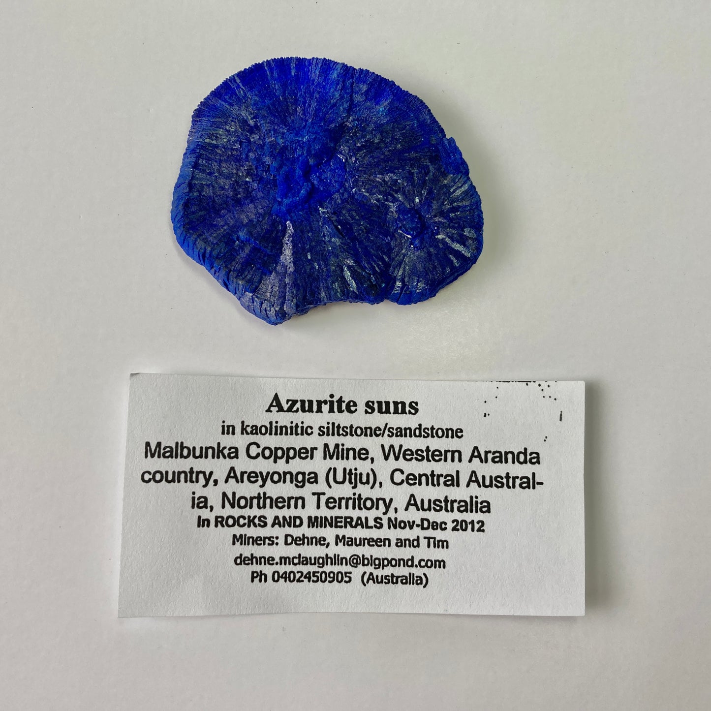 Azurite Sun in Kaolinitic Siltstone/Sandstone