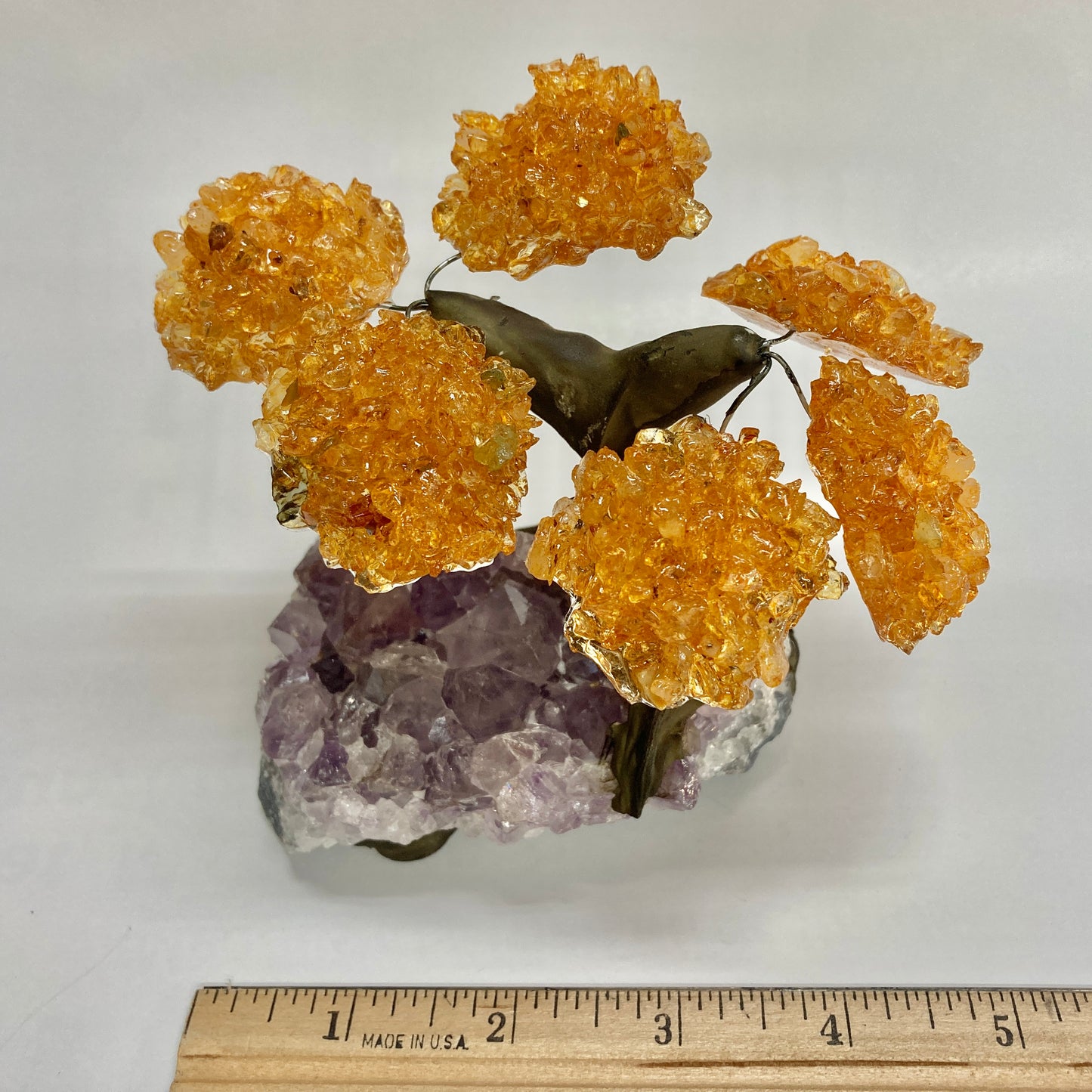 Citrine Gem Tree on Amethyst Base