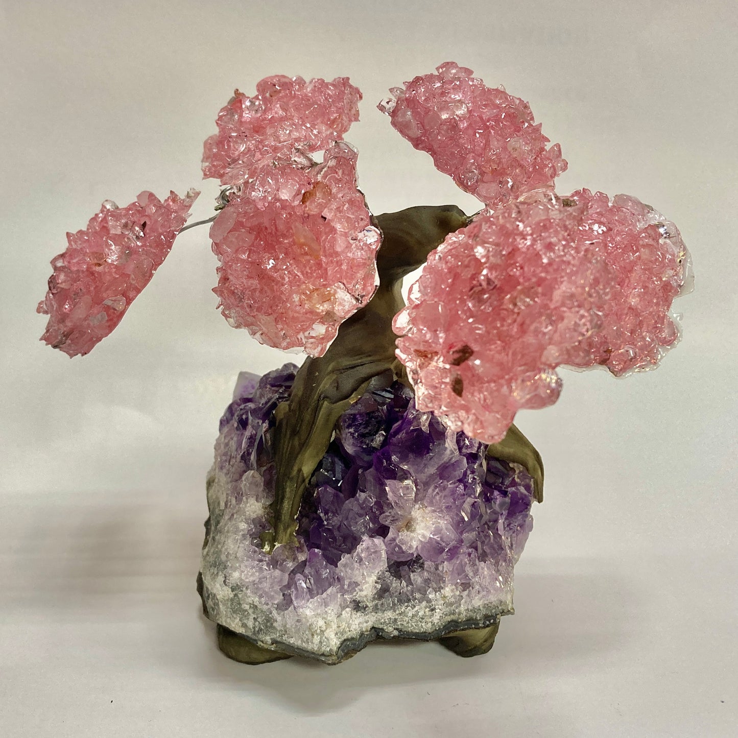 Rose Quartz Gem Tree on Amethyst Base