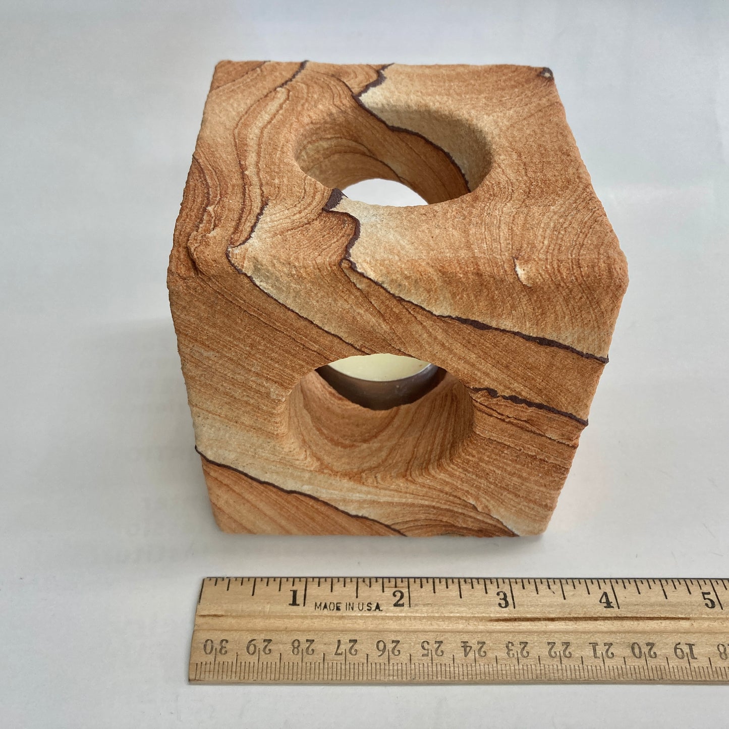 Sandstone Cube Candle Holder